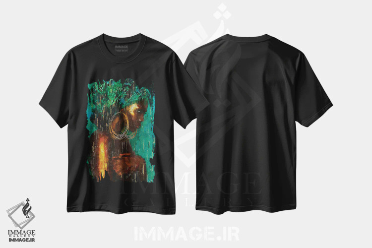 تیشرت مشکی طرح دار رنگ های متحد انتزاعی XV، هنر آمریکایی آفریقایی تبار اثر هلو مورائس | فروشگاه ایماژ