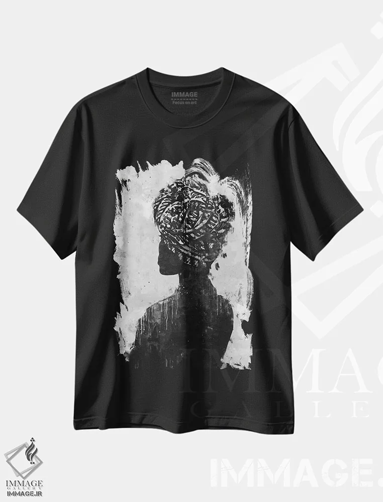 تیشرت مشکی طرح دار رنگ های متحد انتزاعی XXV، هنر آمریکایی آفریقایی تبار اثر هلو مورائس | فروشگاه ایماژ