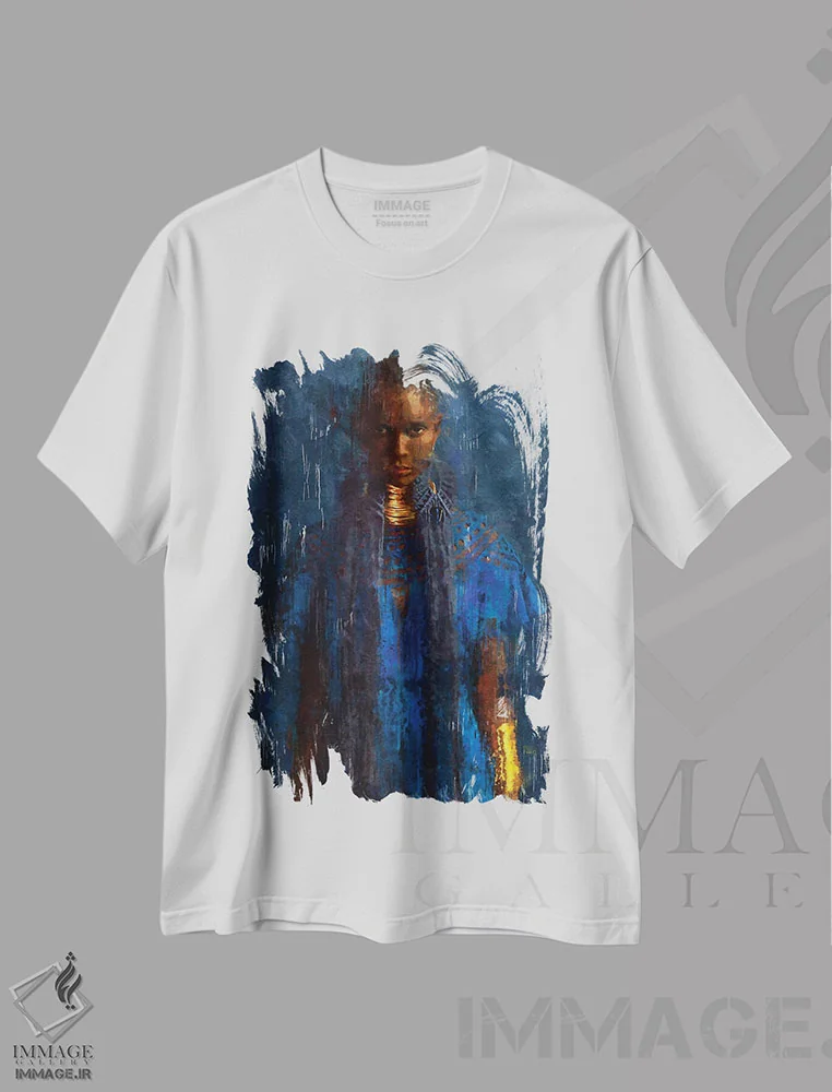 تیشرت سفید طرح دار دختر لوکس انتزاعی II، هنر آمریکایی آفریقایی تبار اثر هلو مورائس | فروشگاه ایماژ