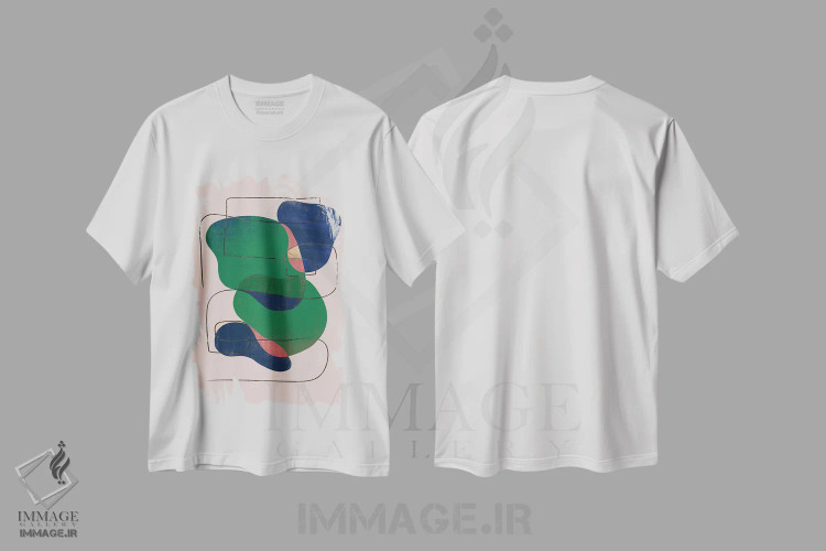 تیشرت سفید طرح دار اشکال هندسی عقیق سبز انتزاعی I اثر هلو مورائس | فروشگاه ایماژ