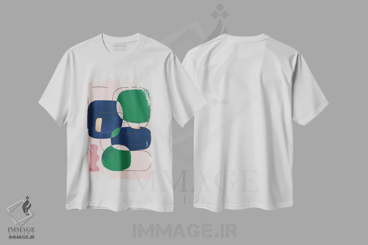 تیشرت سفید طرح دار اشکال هندسی عقیق سبز انتزاعی II اثر هلو مورائس | immage.ir