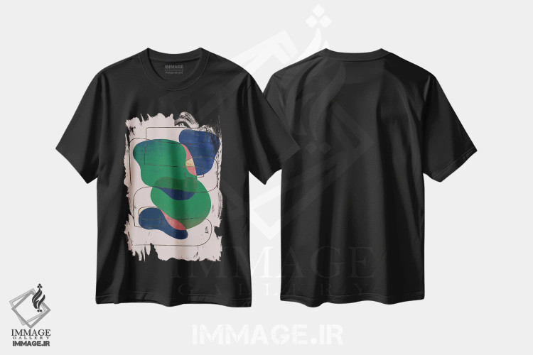 تیشرت مشکی طرح دار اشکال هندسی عقیق سبز انتزاعی I اثر هلو مورائس | immage.ir