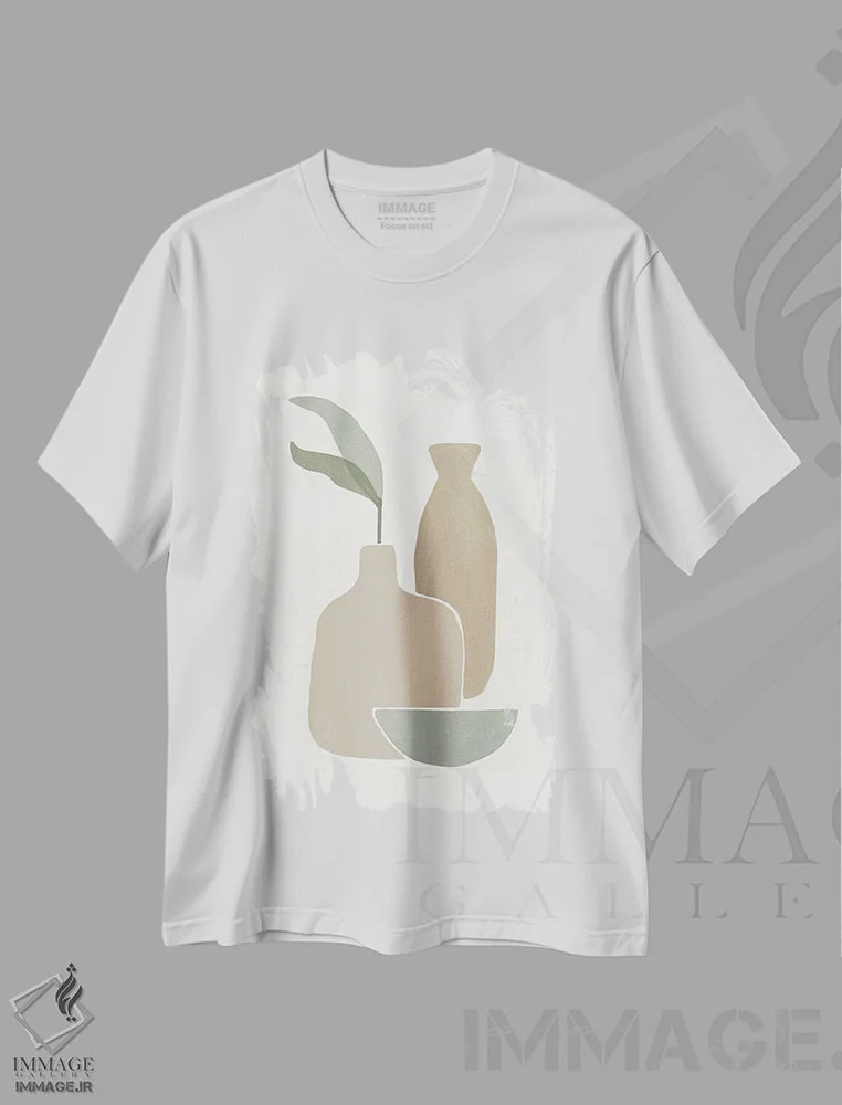 تیشرت سفید طرح دار گلدان سرامیکی انتزاعی I، تزئینی اثر هلو مورائس | فروشگاه ایماژ