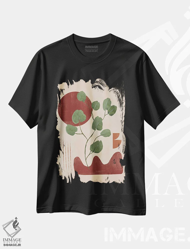 تیشرت مشکی طرح دار برگ مسی انتزاعی II اثر هلو مورائس | فروشگاه ایماژ