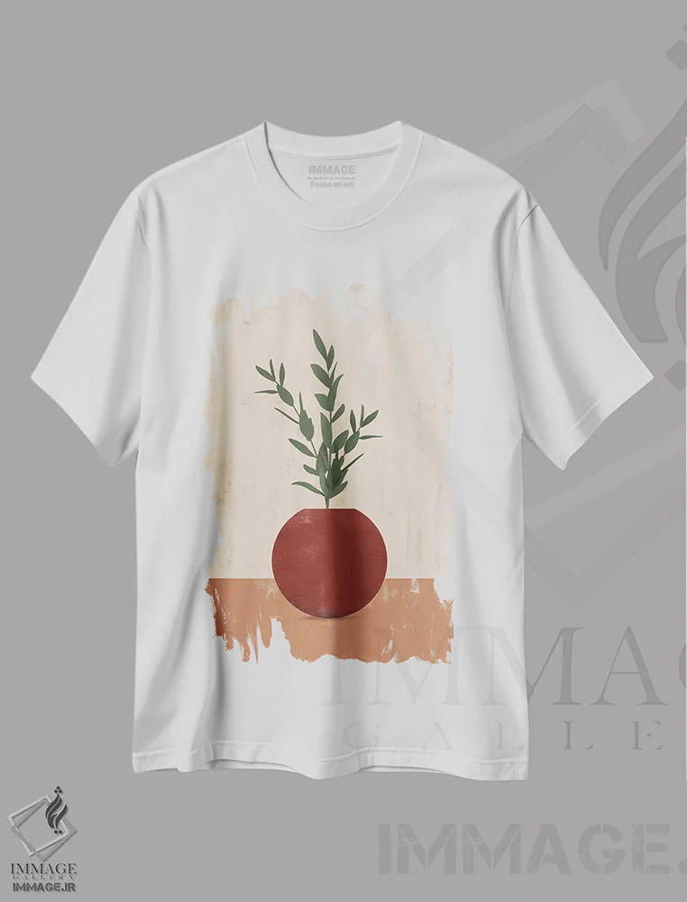 تیشرت سفید طرح دار برگ مسی انتزاعی VI، تزئینی اثر هلو مورائس | immage.ir