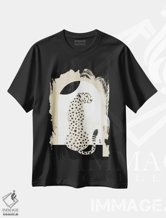 تیشرت مشکی طرح دار یوزپلنگ مینیمال انتزاعی I، تزئینی اثر هلو مورائس | immage.ir