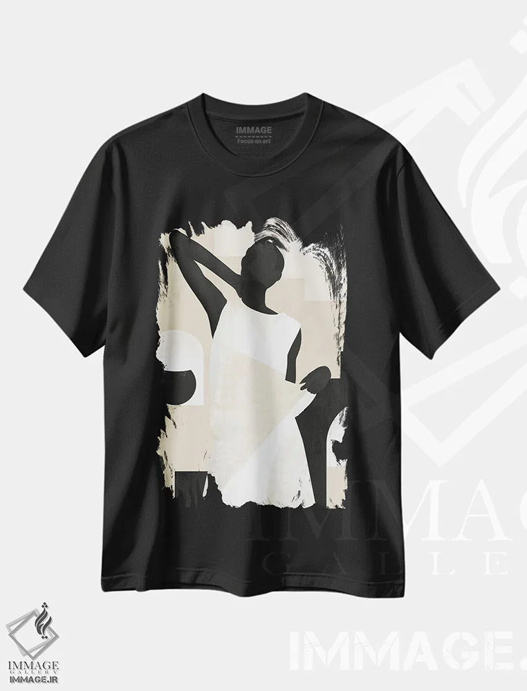 تیشرت مشکی طرح دار دختر مینیمال انتزاعی VII، هنر آمریکایی آفریقایی تبار اثر هلو مورائس | فروشگاه ایماژ