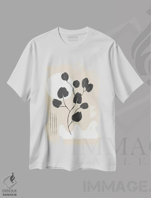 تیشرت سفید طرح دار برگ مینیمال انتزاعی I، تزئینی اثر هلو مورائس | فروشگاه ایماژ