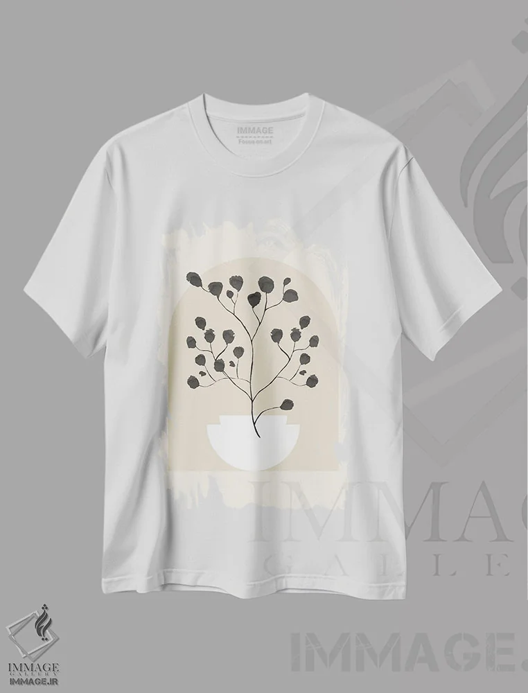 تیشرت سفید طرح دار برگ مینیمال انتزاعی IV، تزئینی اثر هلو مورائس | immage.ir