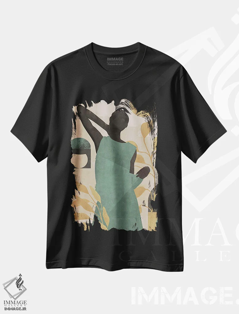 تیشرت مشکی طرح دار دختر مراکش انتزاعی I، هنر آمریکایی آفریقایی تبار اثر هلو مورائس | فروشگاه ایماژ