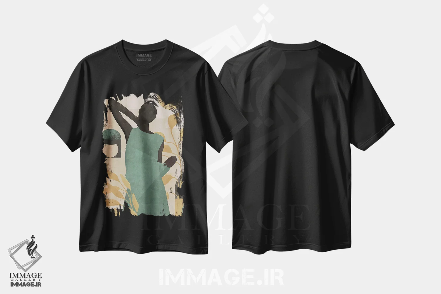 تیشرت مشکی طرح دار دختر مراکش انتزاعی I، هنر آمریکایی آفریقایی تبار اثر هلو مورائس | فروشگاه ایماژ