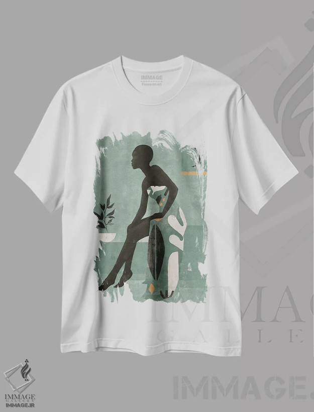 تیشرت سفید طرح دار دختر مراکش انتزاعی IV، هنر آمریکایی آفریقایی تبار اثر هلو مورائس | فروشگاه ایماژ