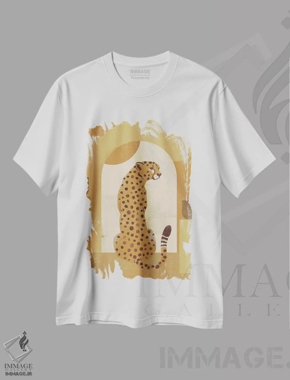 تیشرت سفید طرح دار یوزپلنگ خردلی انتزاعی I، تزئینی اثر هلو مورائس | immage.ir