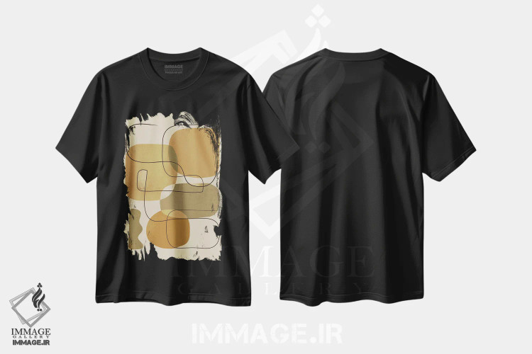 تیشرت مشکی طرح دار اشکال هندسی خردلی انتزاعی I اثر هلو مورائس | immage.ir