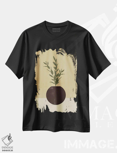 تیشرت مشکی طرح دار برگ خردلی انتزاعی III، تزئینی اثر هلو مورائس | فروشگاه ایماژ