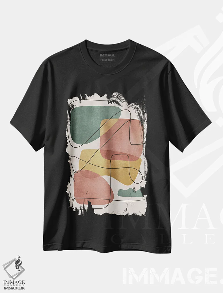 تیشرت مشکی طرح دار اشکال هندسی واحه انتزاعی I اثر هلو مورائس | immage.ir