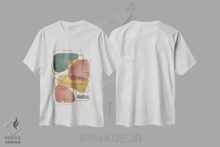 تیشرت سفید طرح دار اشکال هندسی واحه انتزاعی I اثر هلو مورائس | فروشگاه ایماژ