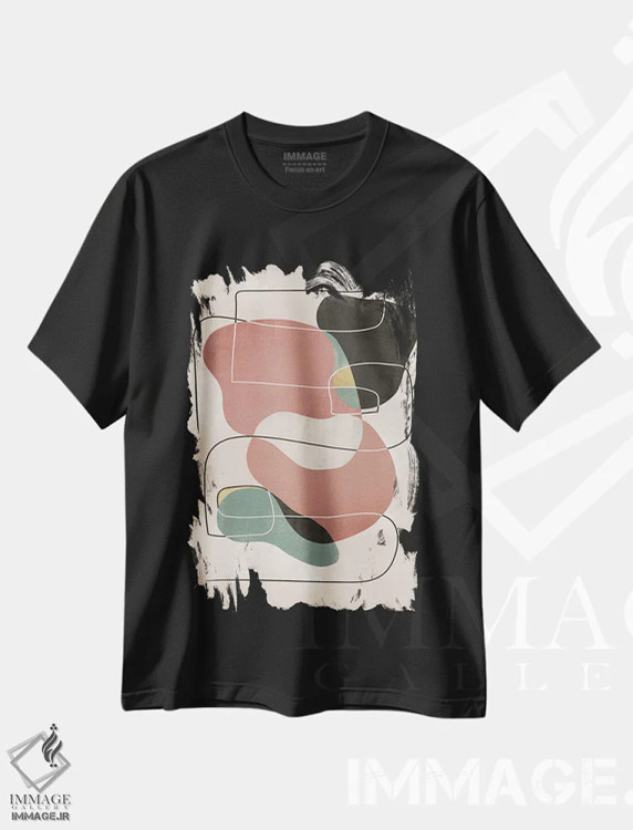 تیشرت مشکی طرح دار اشکال هندسی واحه انتزاعی IV اثر هلو مورائس | فروشگاه ایماژ