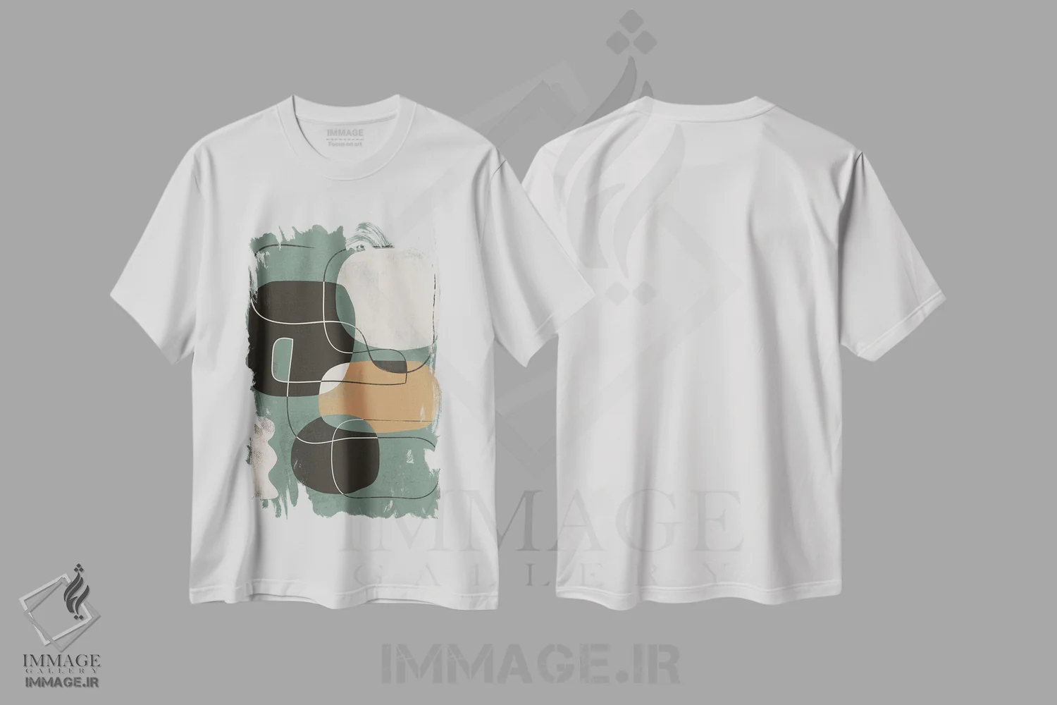 تیشرت سفید طرح دار اشکال هندسی واحه انتزاعی III اثر هلو مورائس | فروشگاه ایماژ