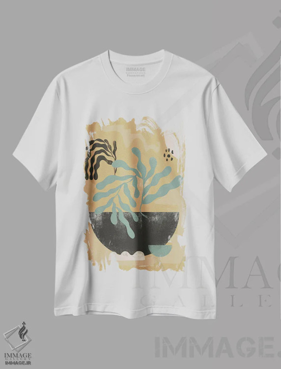 تیشرت سفید طرح دار برگ واحه انتزاعی I، آبستره اثر هلو مورائس | فروشگاه ایماژ
