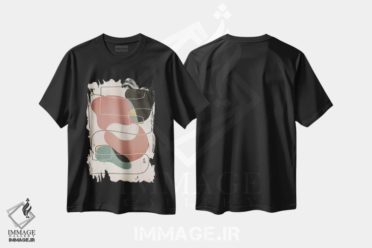 تیشرت مشکی طرح دار اشکال هندسی واحه انتزاعی IV اثر هلو مورائس | فروشگاه ایماژ