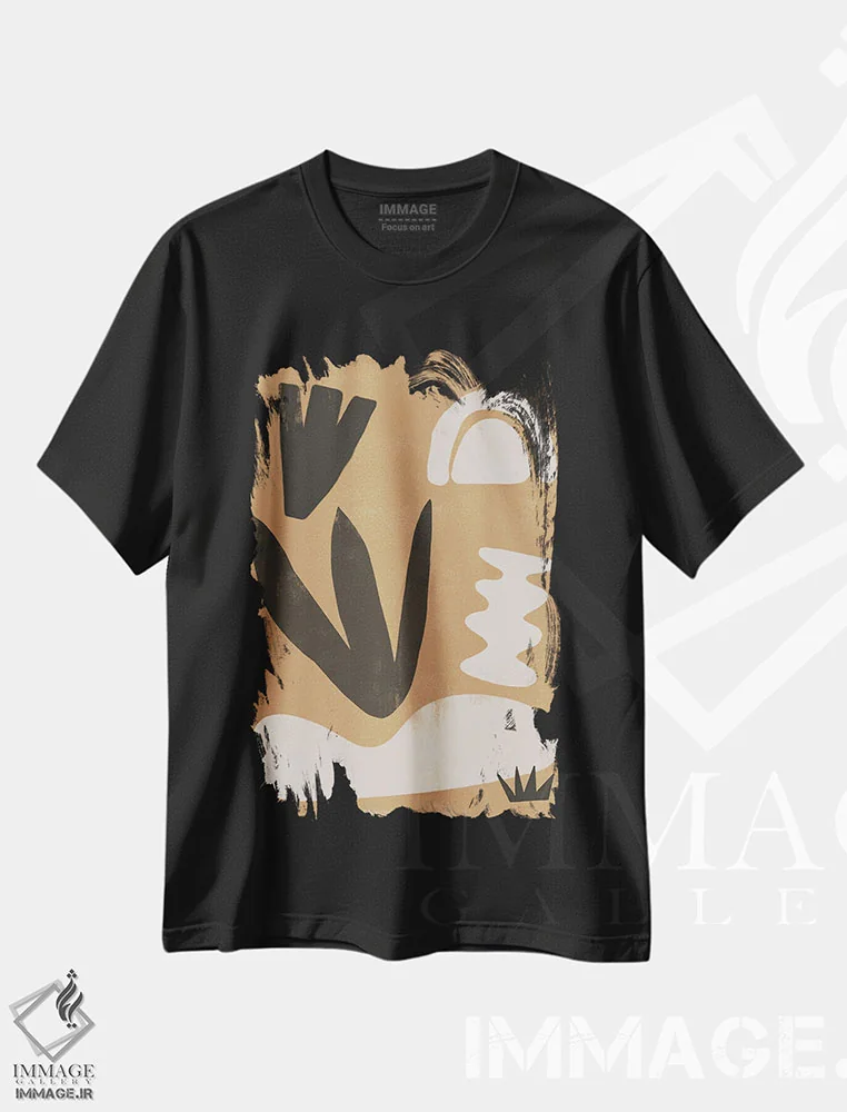 تیشرت مشکی طرح دار شکل واحه انتزاعی I اثر هلو مورائس | فروشگاه ایماژ