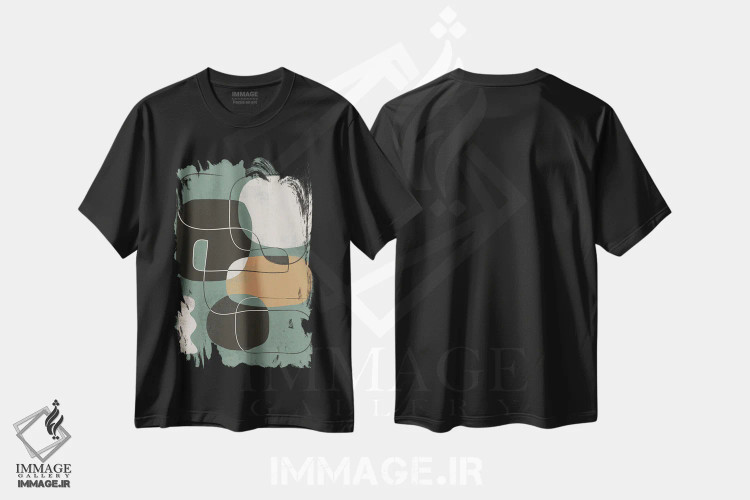 تیشرت مشکی طرح دار اشکال هندسی واحه انتزاعی III اثر هلو مورائس | immage.ir