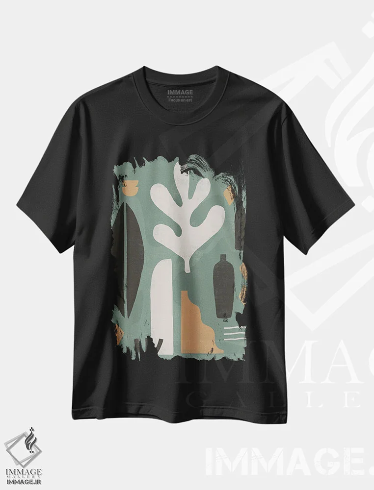 تیشرت مشکی طرح دار شکل واحه انتزاعی II اثر هلو مورائس | immage.ir