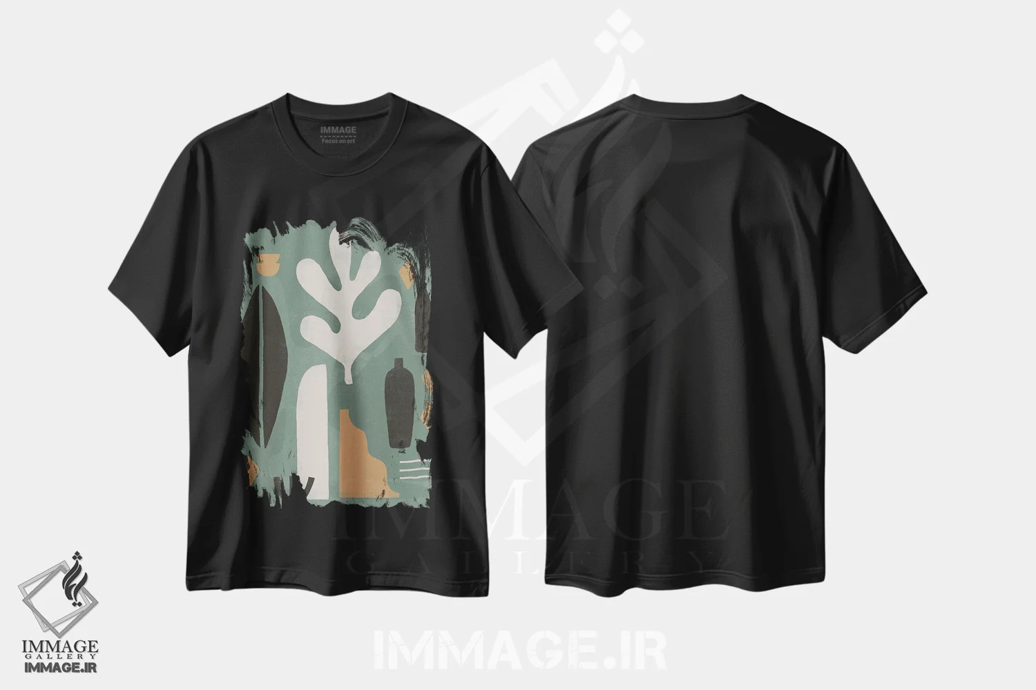 تیشرت مشکی طرح دار شکل واحه انتزاعی II اثر هلو مورائس | immage.ir