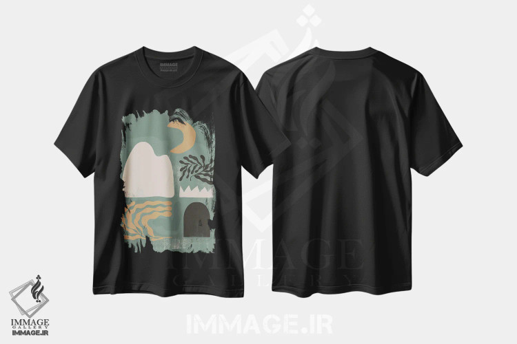 تیشرت مشکی طرح دار شکل انتزاعی واحه چهارم اثر هلو مورائس | immage.ir