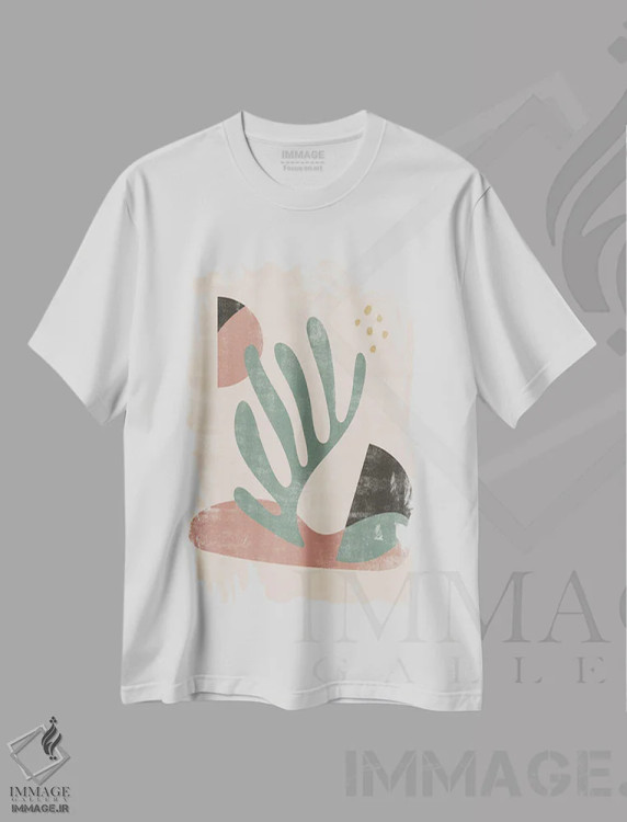 تیشرت سفید طرح دار شکل انتزاعی واحه هفتم اثر هلو مورائس | فروشگاه ایماژ