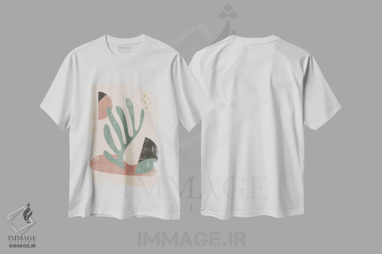 تیشرت سفید طرح دار شکل انتزاعی واحه هفتم اثر هلو مورائس | فروشگاه ایماژ