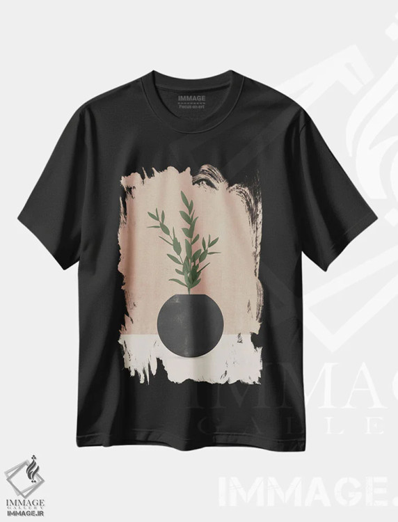 تیشرت مشکی طرح دار برگ کوارتز انتزاعی یک، تزئینی اثر هلو مورائس | immage.ir