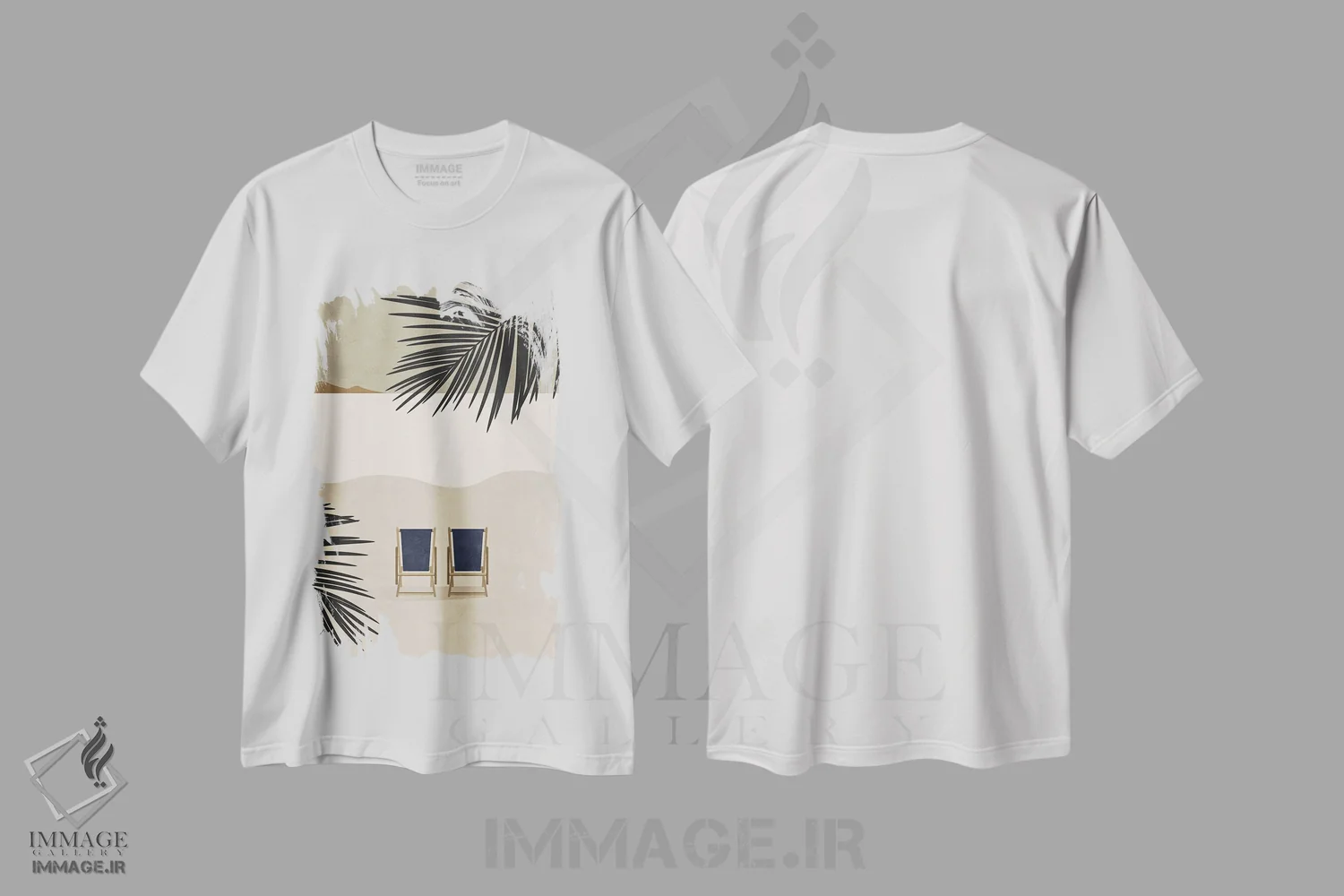 تیشرت سفید طرح دار ساحل ملکه انتزاعی یک، دکور ساحلی اثر هلو مورائس | فروشگاه ایماژ