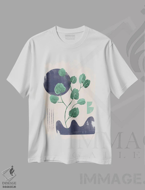 تیشرت سفید طرح دار برگ رنگین کمانی انتزاعی یک، تزئینی اثر هلو مورائس | immage.ir