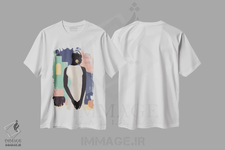تیشرت سفید طرح دار دختر رنگین کمانی انتزاعی دو، هنر آمریکایی آفریقایی تبار اثر هلو مورائس | فروشگاه ایماژ