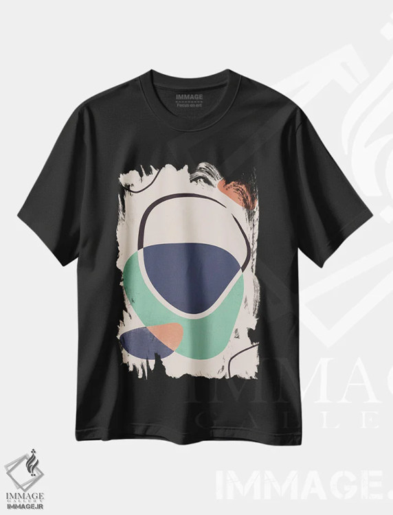 تیشرت مشکی طرح دار خط رنگین کمانی انتزاعی یک اثر هلو مورائس | فروشگاه ایماژ