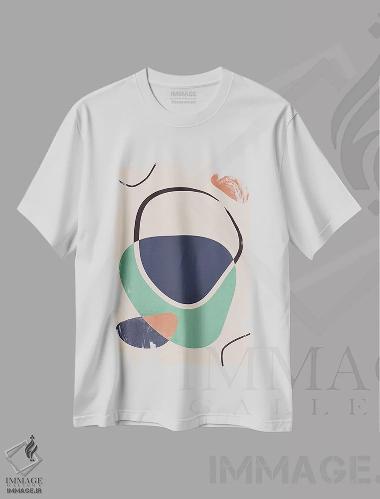 تیشرت سفید طرح دار خط رنگین کمانی انتزاعی یک اثر هلو مورائس | immage.ir