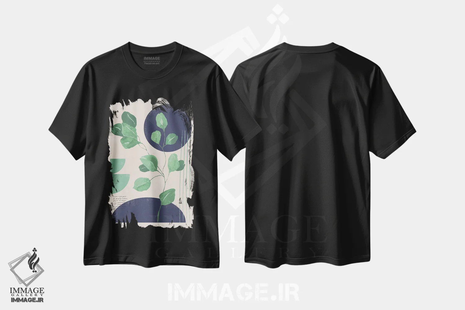 تیشرت مشکی طرح دار برگ رنگین کمانی انتزاعی دو، تزئینی اثر هلو مورائس | immage.ir