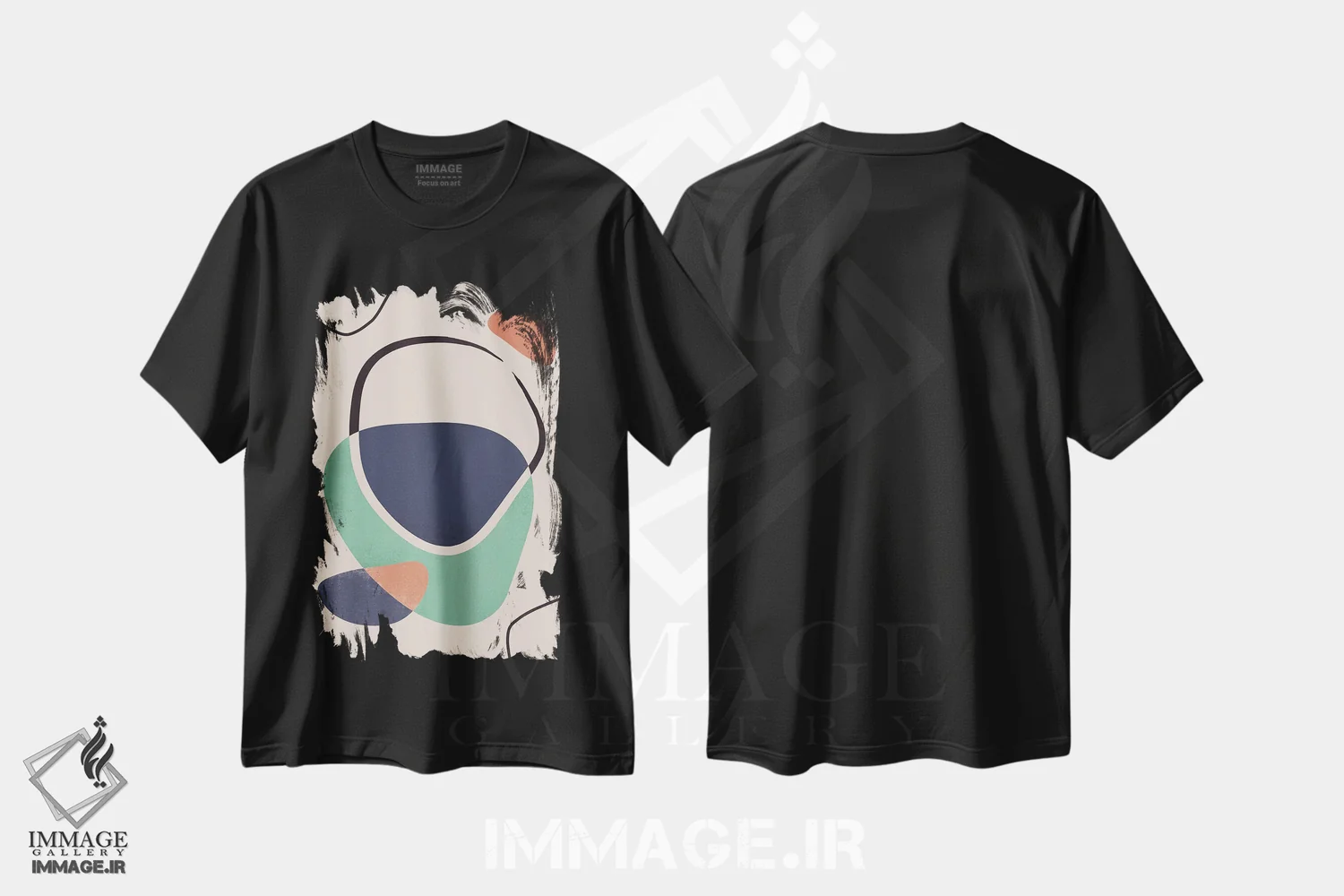 تیشرت مشکی طرح دار خط رنگین کمانی انتزاعی یک اثر هلو مورائس | فروشگاه ایماژ