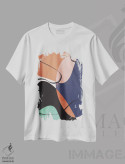 تیشرت سفید طرح دار خط رنگین کمانی انتزاعی چهار اثر هلو مورائس | فروشگاه ایماژ