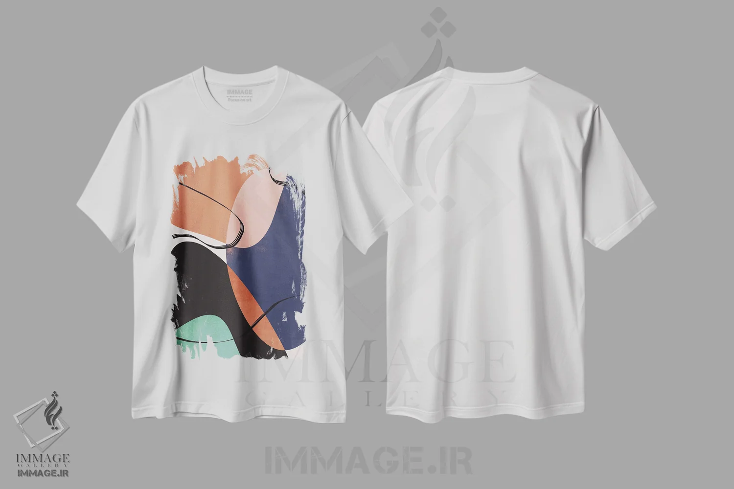 تیشرت سفید طرح دار خط رنگین کمانی انتزاعی چهار اثر هلو مورائس | فروشگاه ایماژ