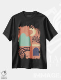 تیشرت مشکی طرح دار شکل رنگین کمانی انتزاعی پنج اثر هلو مورائس | فروشگاه ایماژ