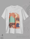 تیشرت سفید طرح دار شکل رنگین کمانی انتزاعی پنج اثر هلو مورائس | immage.ir