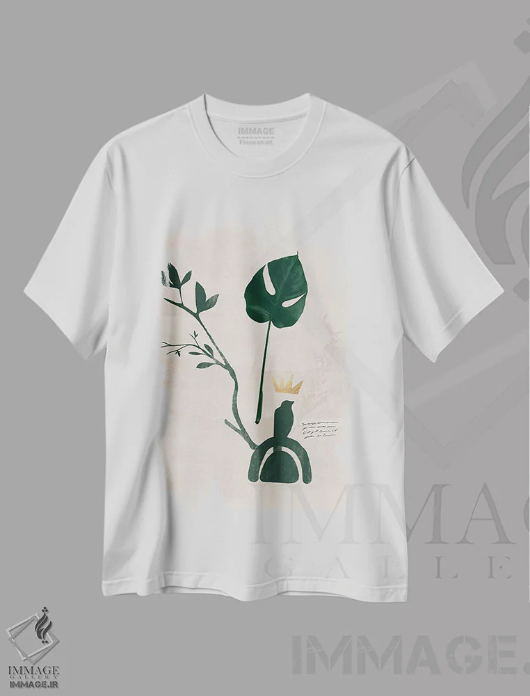 تیشرت سفید طرح دار پرنده شنی انتزاعی دو، آبستره اثر هلو مورائس | فروشگاه ایماژ