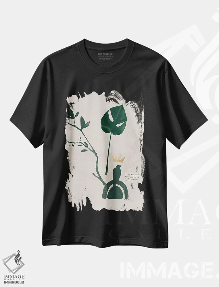 تیشرت مشکی طرح دار پرنده شنی انتزاعی دو، آبستره اثر هلو مورائس | immage.ir