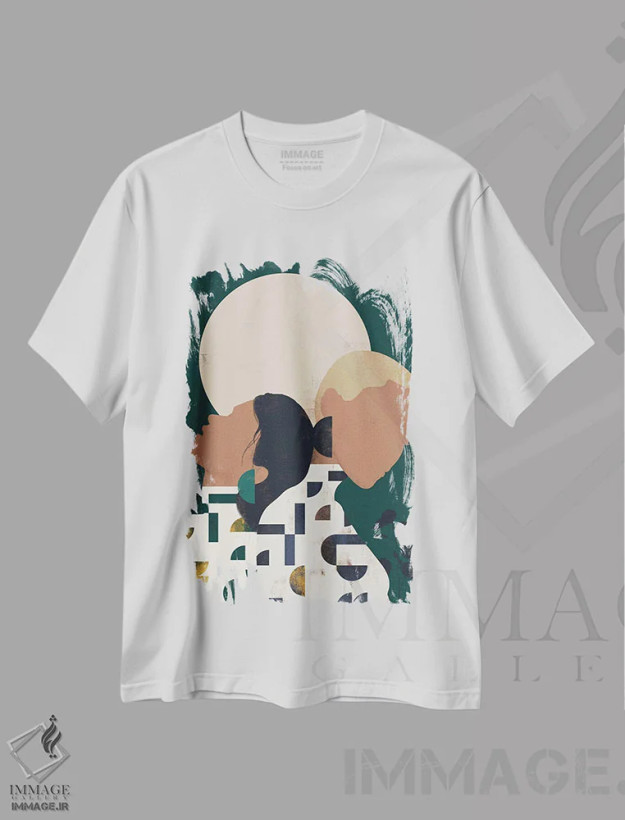 تیشرت سفید طرح دار دختر شنی انتزاعی دو، دکور بوهمی اثر هلو مورائس | فروشگاه ایماژ