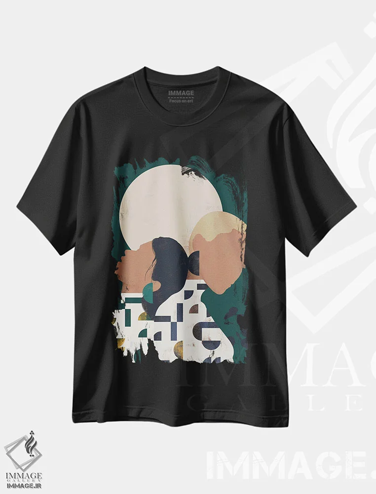تیشرت مشکی طرح دار دختر شنی انتزاعی دو، دکور بوهمی اثر هلو مورائس | immage.ir