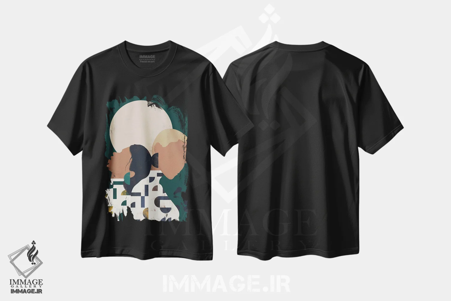 تیشرت مشکی طرح دار دختر شنی انتزاعی دو، دکور بوهمی اثر هلو مورائس | immage.ir