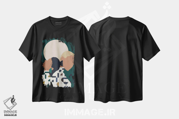 تیشرت مشکی طرح دار دختر شنی انتزاعی دو، دکور بوهمی اثر هلو مورائس | immage.ir